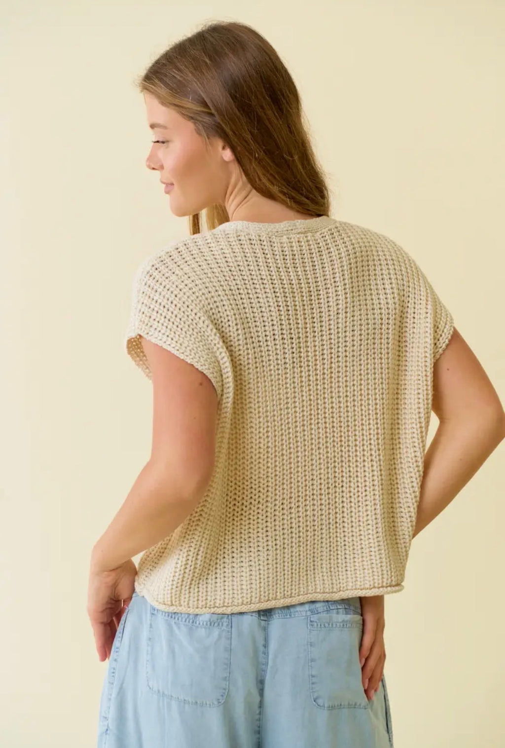 Chunky Knit Cap Sleeve Button Up