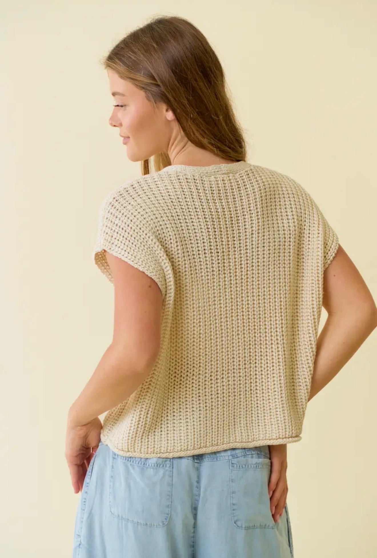 Chunky Knit Cap Sleeve Button Up