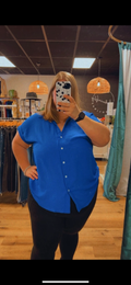 Plus Size Pleated Button Top - Royal Blue