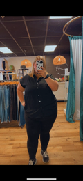 Plus Size Pleated Button Top - Black