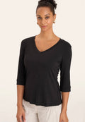 Black 3/4 Sleeve V-Neck Basic Tee