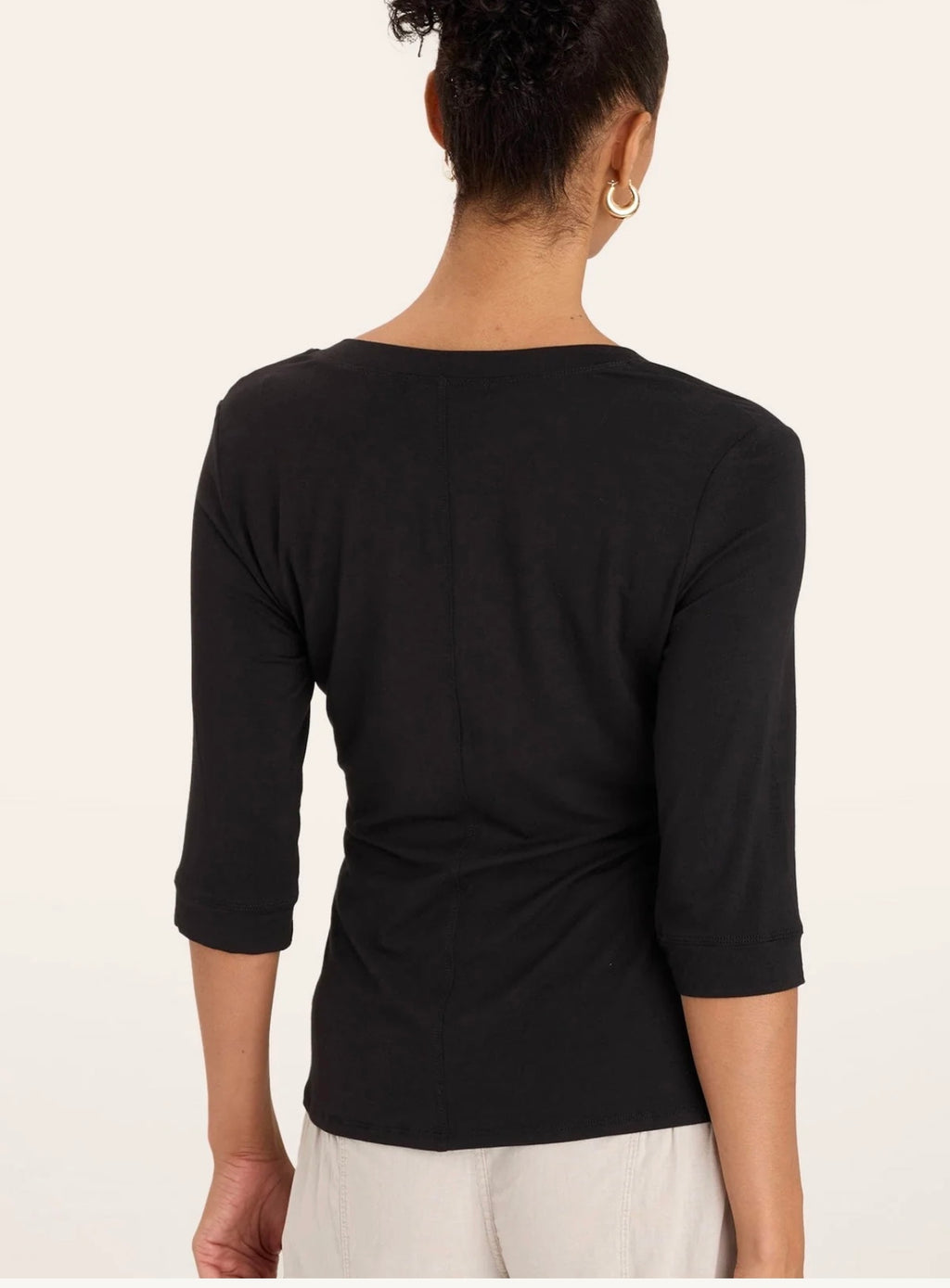 Black 3/4 Sleeve V-Neck Basic Tee