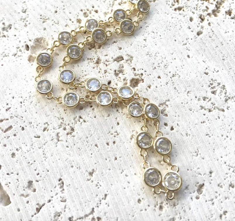 Station Crystal Studded Necklace Small