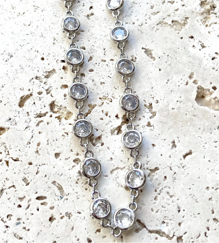 Station Crystal Studded Necklace Small