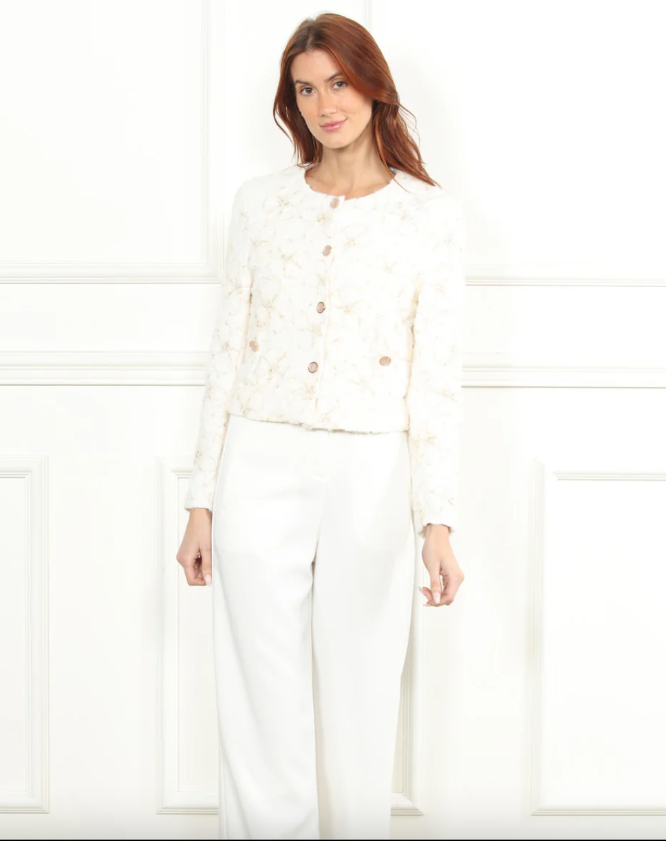 Gold Embroidered Flower Cardigan