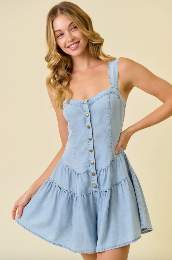 Soft Denim Wide Strap Romper