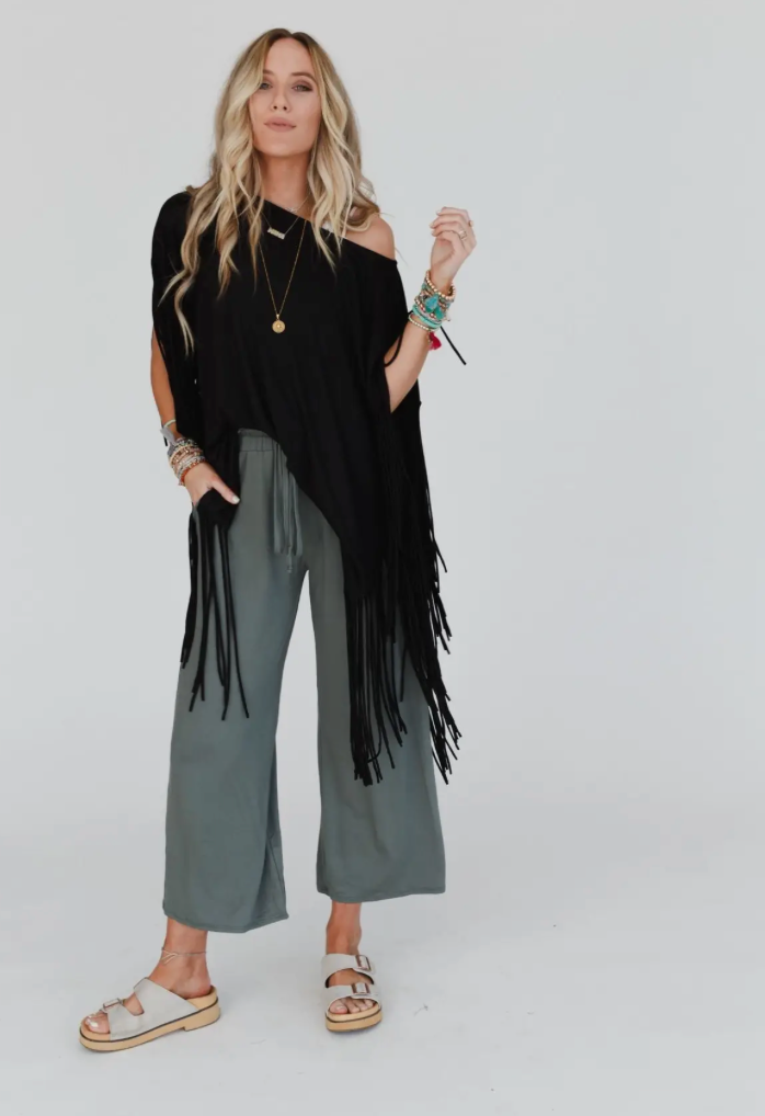 Black Glow Fringe Top
