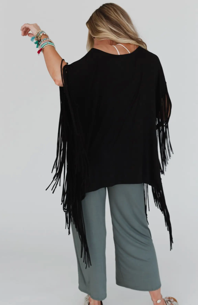 Black Glow Fringe Top