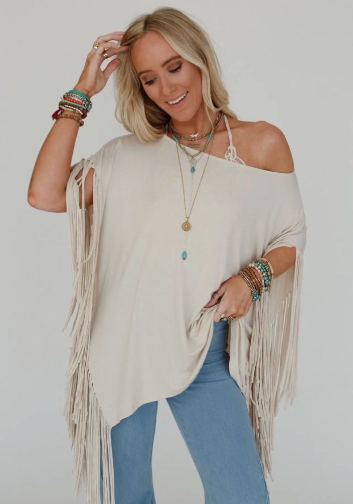 Oat Glow Fringe Top