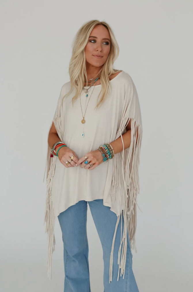 Oat Glow Fringe Top