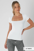 White Square Neck Top