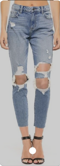 Cello High-Rise Raw-Hem Mom Jean