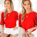 Red Sequin Sleeve Top