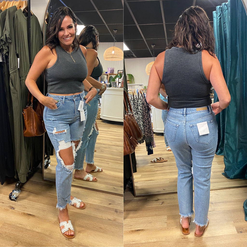 Cello Hi-Rise Distress Crop