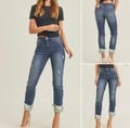 Risen Frayed Cuff Ankle Dark Wash Mild Distress (Plus Available)