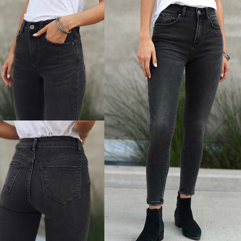 RISEN Dark Non Distressed High Rise Ankle Skinny Denim (Plus Available)