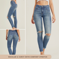 RISEN Split Knee Medium Wash High Rise Denim Jeans (Curvy Too)